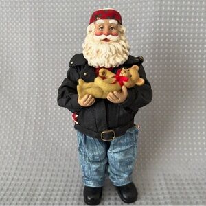 Christmas Easy riding Santa & Teddy Bear Figurine  Handcrafted Collectible Item